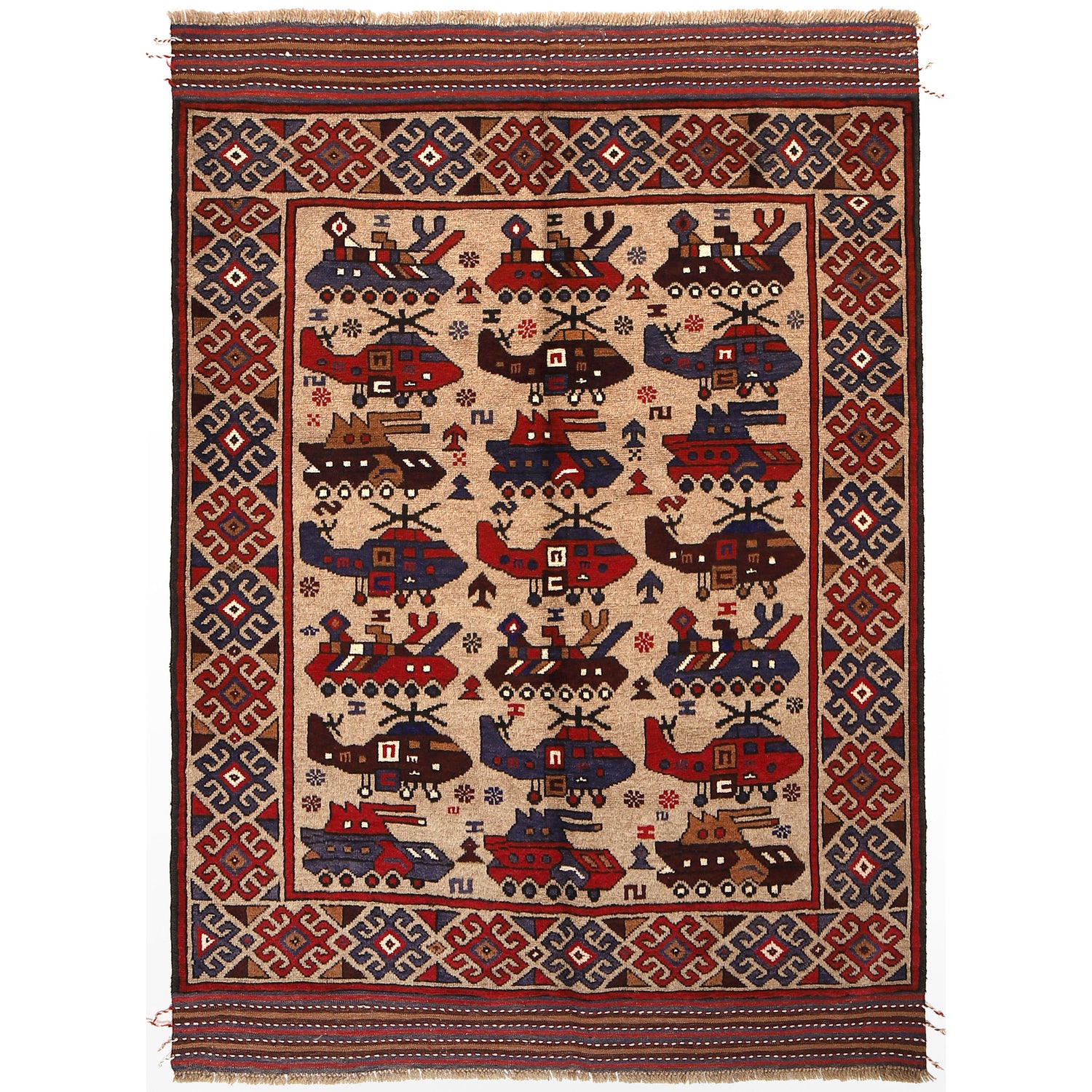 Handcrafted Afghan War Rug 4' 4" x 6' 1" ft / 133 x 186 cm - No. G26772