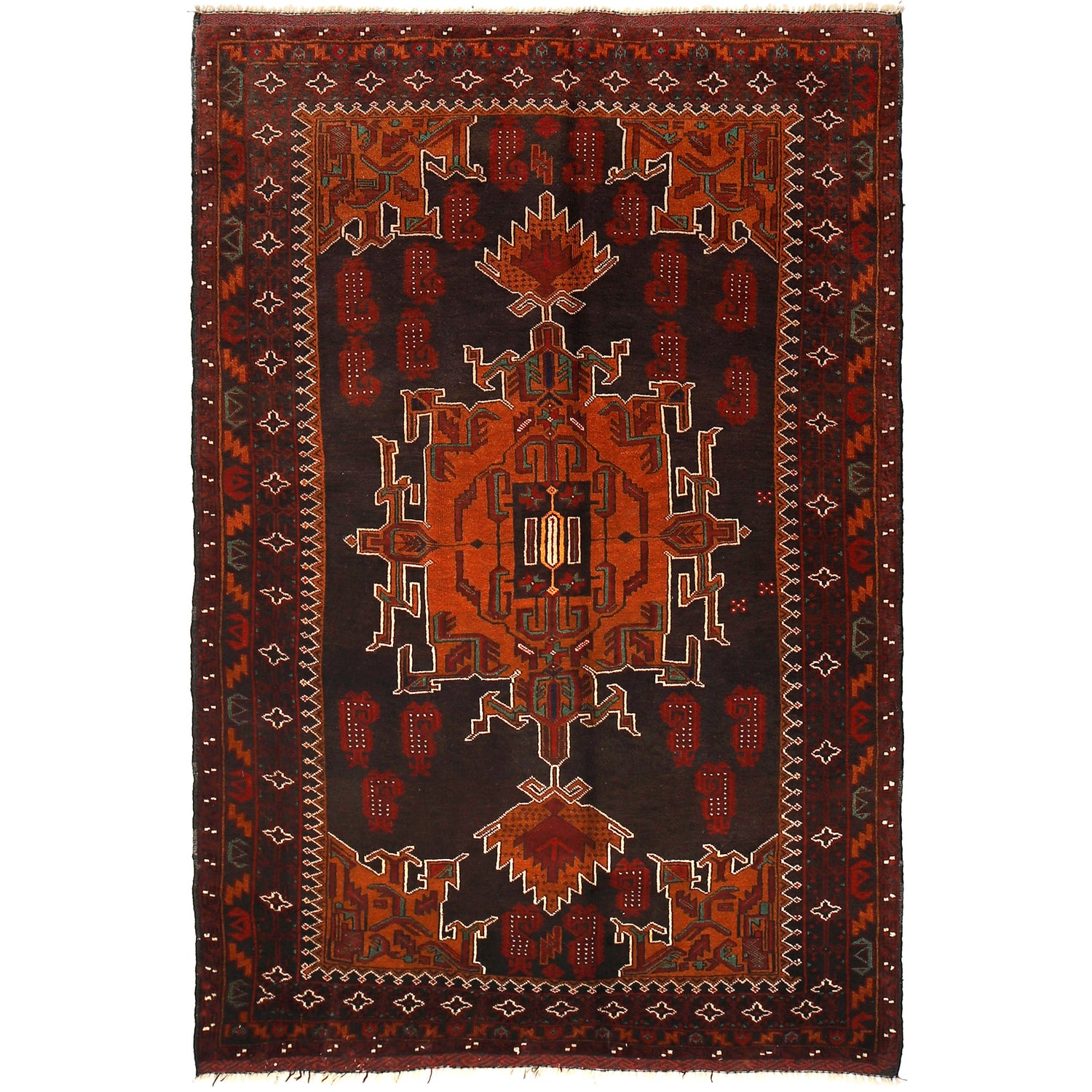 Hand Knotted Baluchi Rug 4' 1" x 6' 2" ft / 124 x 189 cm - No. G26676