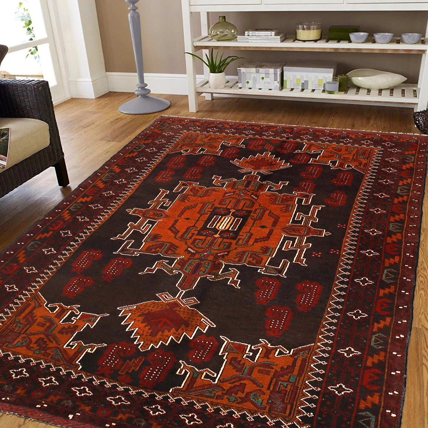 Hand Knotted Baluchi Rug 4' 1" x 6' 2" ft / 124 x 189 cm - No. G26676