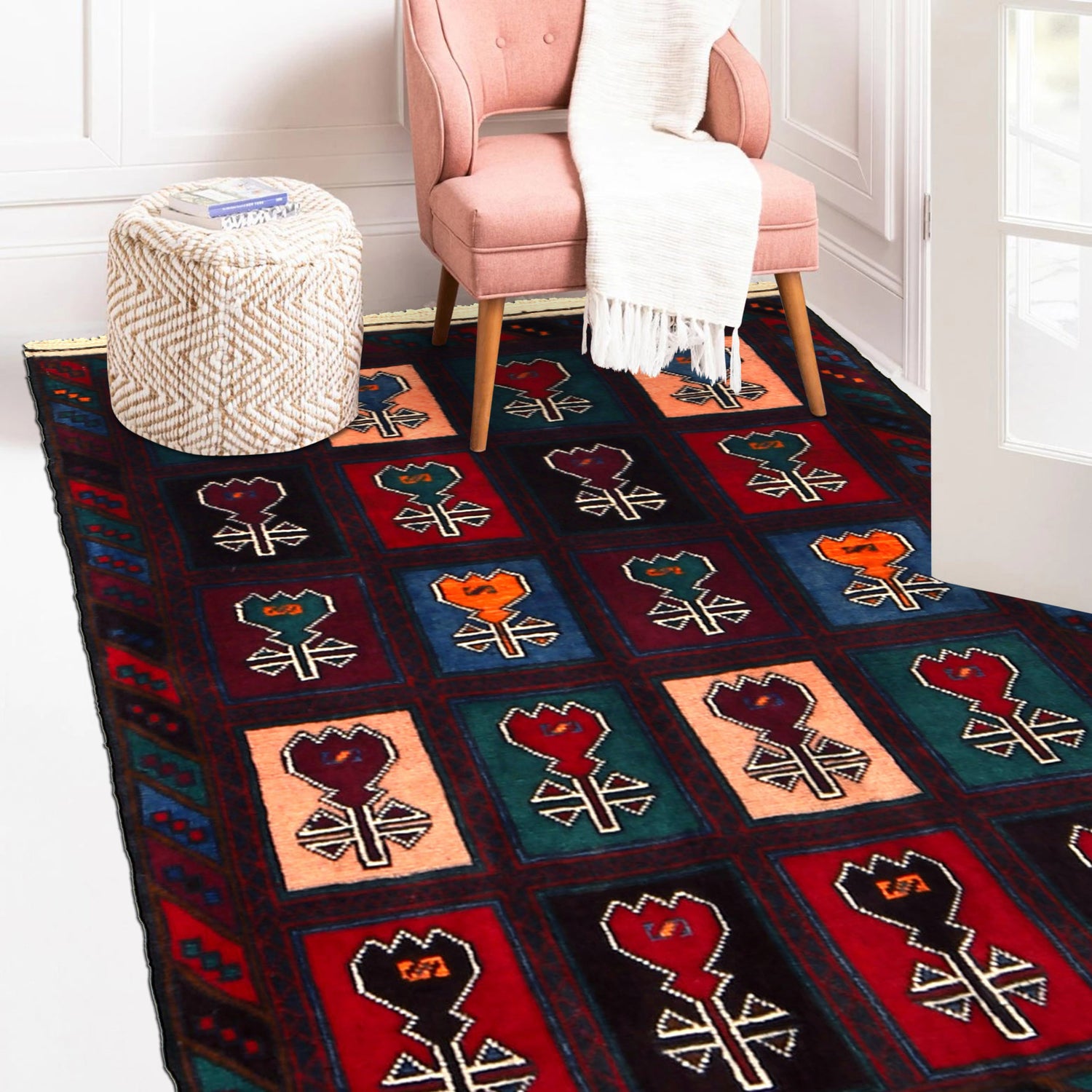 Hand Knotted Baluchi Rug 3' 2" x 4' 5" ft / 97 x 135 cm - No. G27056