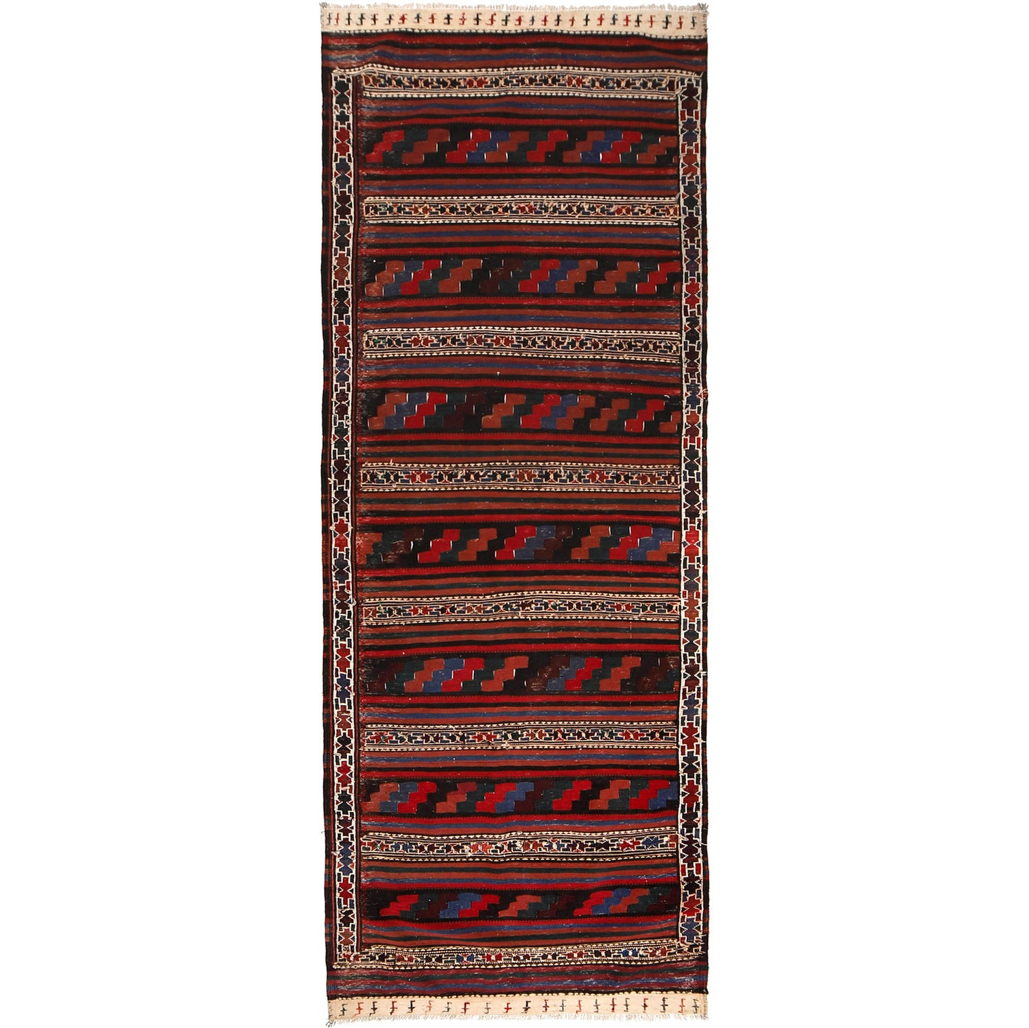Afghan Vintage Kilim Runner 3' 7" x 10' 3" ft / 110 x 313 cm - No. G27067