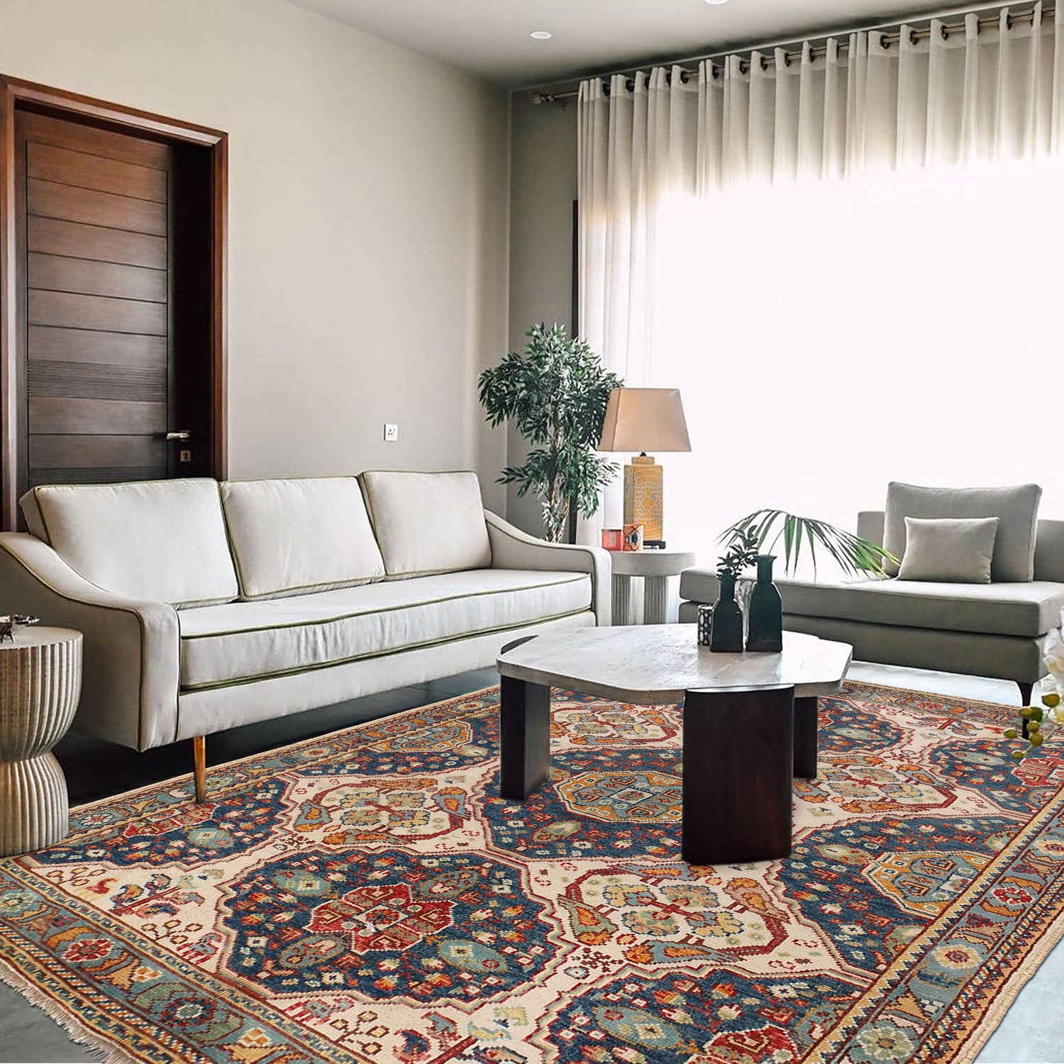 Handmade Afghan Carpet 5' 7" x 7' 8" ft / 170 x 233 cm - No. G27092