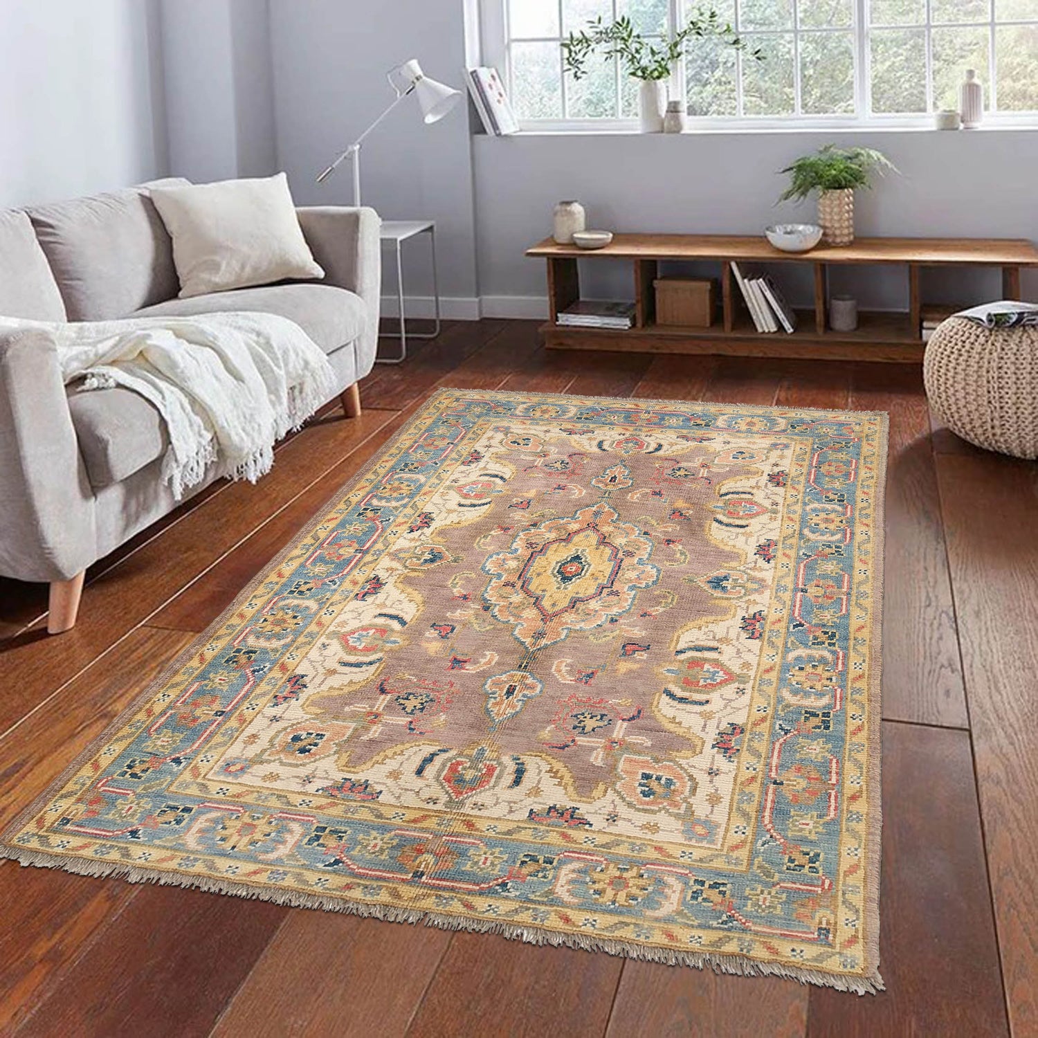 Lightbrown flowers Persian Rug 3.1x4.6(96x142cm)kitchen rug,vintage rug,small turkish rug,hand woven rug,bedroom shops rug,tribal rug,home decor