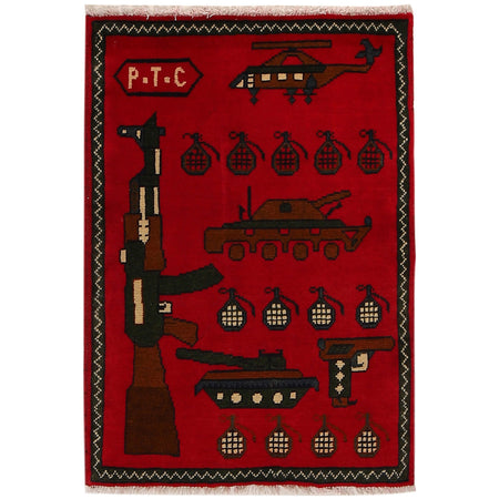 Red War Rug 2' 0" x 2' 11" ft / 61 x 88 cm - No. G27099