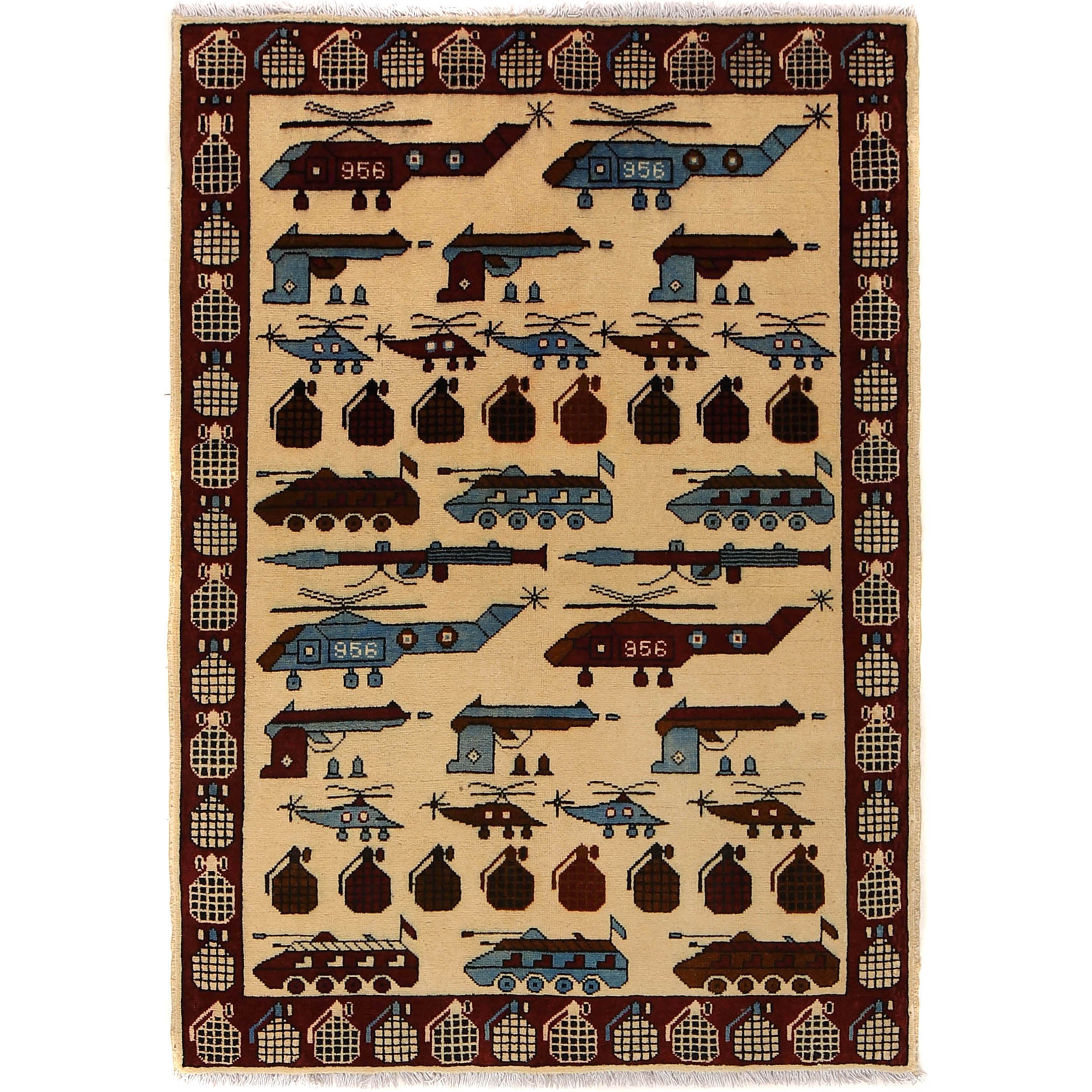 Handmade Afghan War Area Rug 3' 5" x 4' 10" ft / 103 x 148 cm - No. G27466