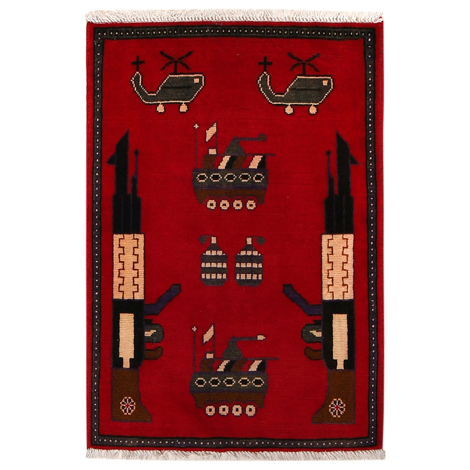 Red Color War Rug 2' 0" x 2' 11" ft / 60 x 88 cm - No. G27469