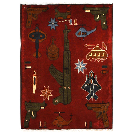 Red Color War Rug 2' 2" x 2' 11" ft / 65 x 90 cm - No. G27470