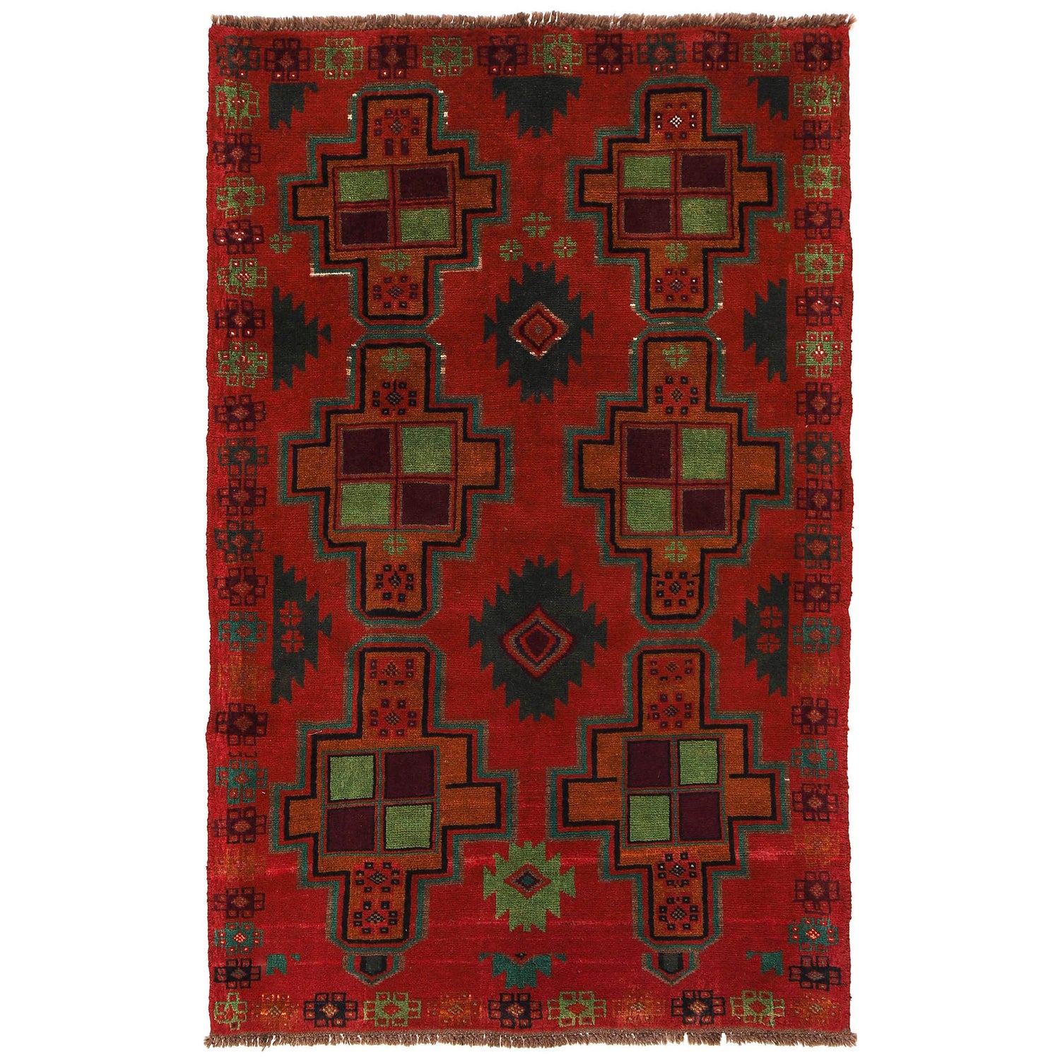 Red Color Baluchi Rug 4' 1" x 6' 7" ft / 125 x 200 cm - No. G27489