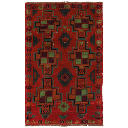 Red Color Baluchi Rug 4' 1" x 6' 7" ft / 125 x 200 cm - No. G27489
