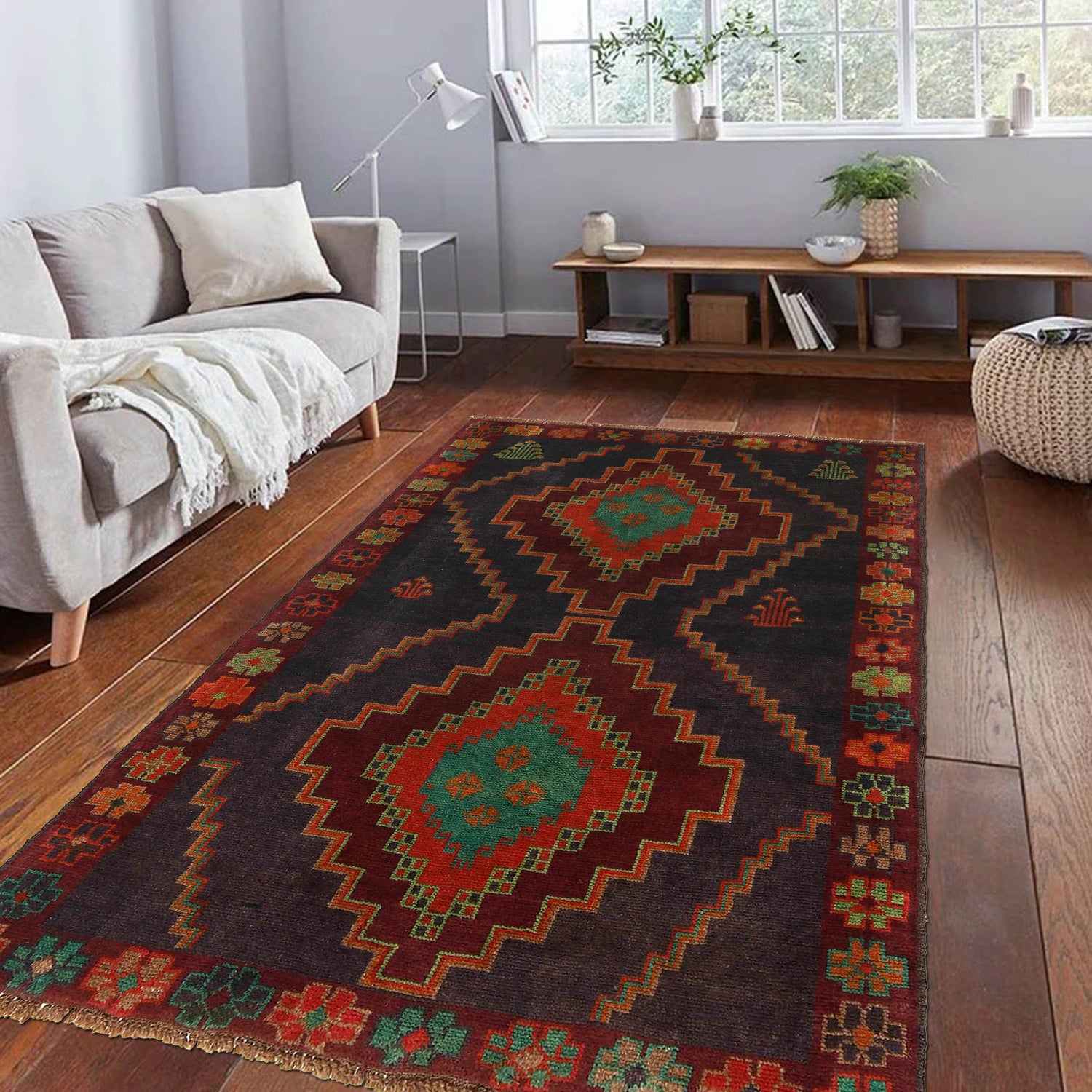 Black Color Baluchi Rug 3' 11" x 6' 3" ft / 119 x 190 cm - No. G27491