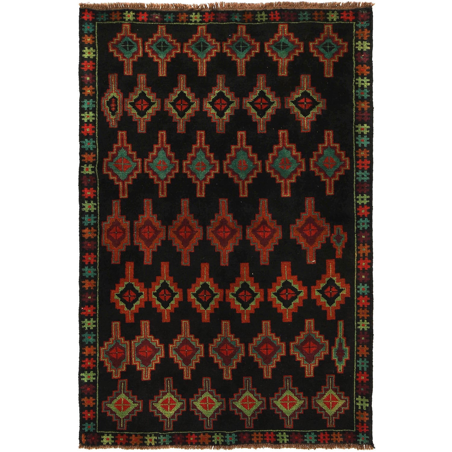 Black Color Baluchi Rug 4' 3" x 6' 8" ft / 130 x 202 cm - No. G27494