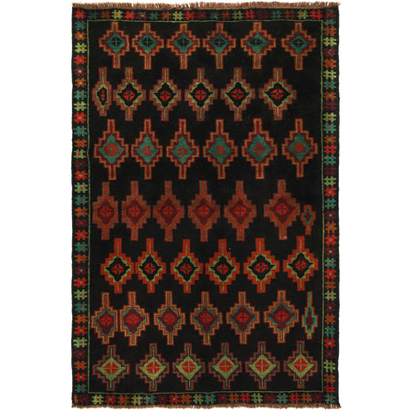 Black Color Baluchi Rug 4' 3" x 6' 8" ft / 130 x 202 cm - No. G27494