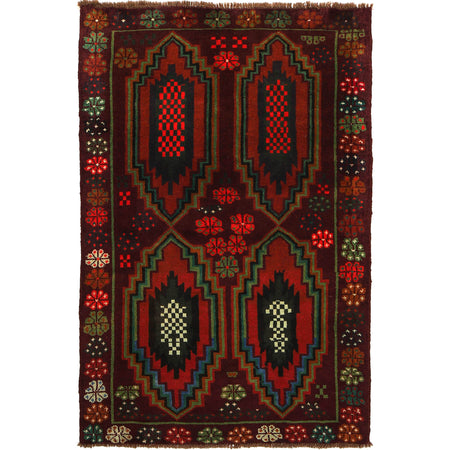 Brown Color Baluchi Rug 4' 1" x 6' 4" ft / 125 x 192 cm - No. G27495