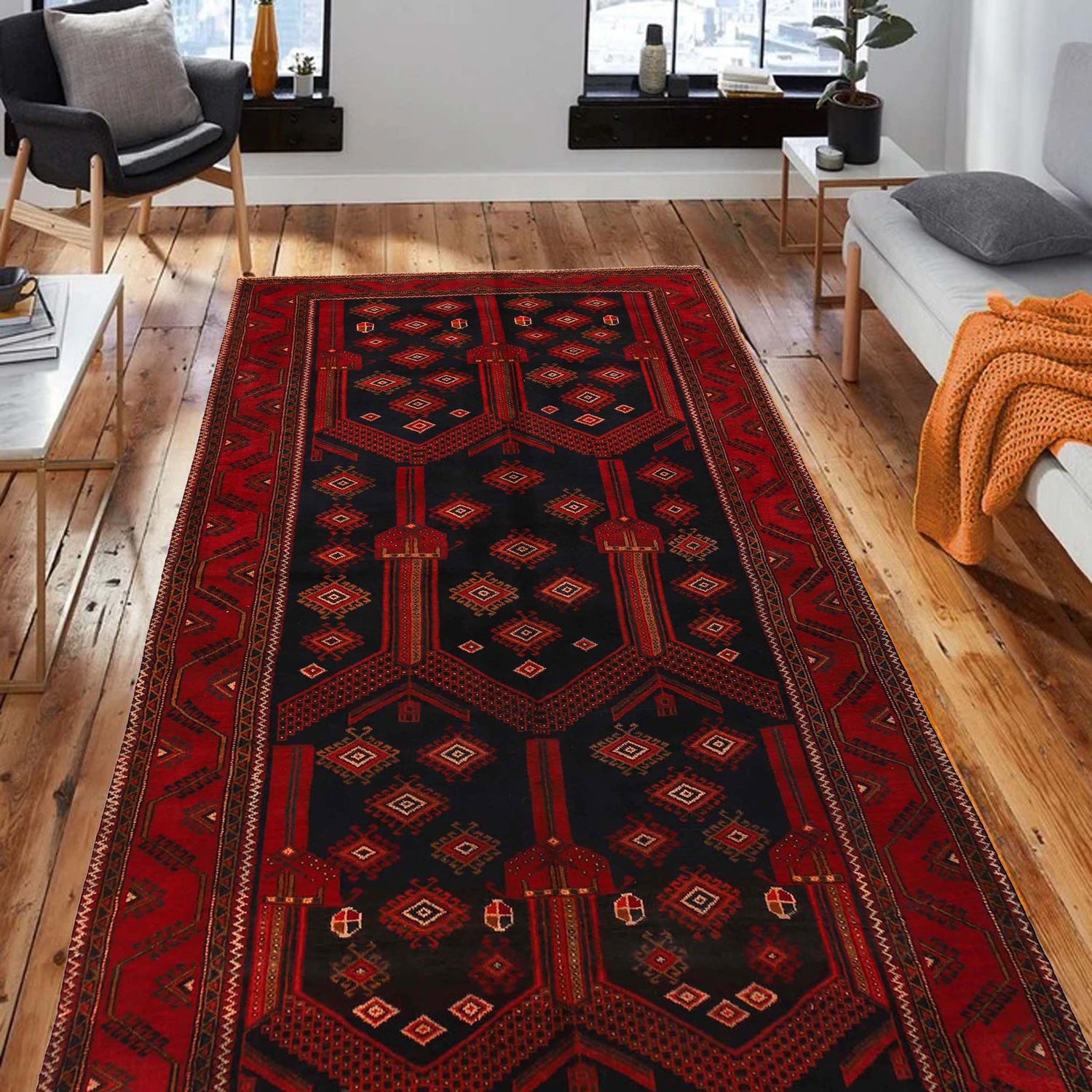 Traditional Baloch Rug 4' 4" x 8' 7" ft / 132 x 261 cm - No. G29026