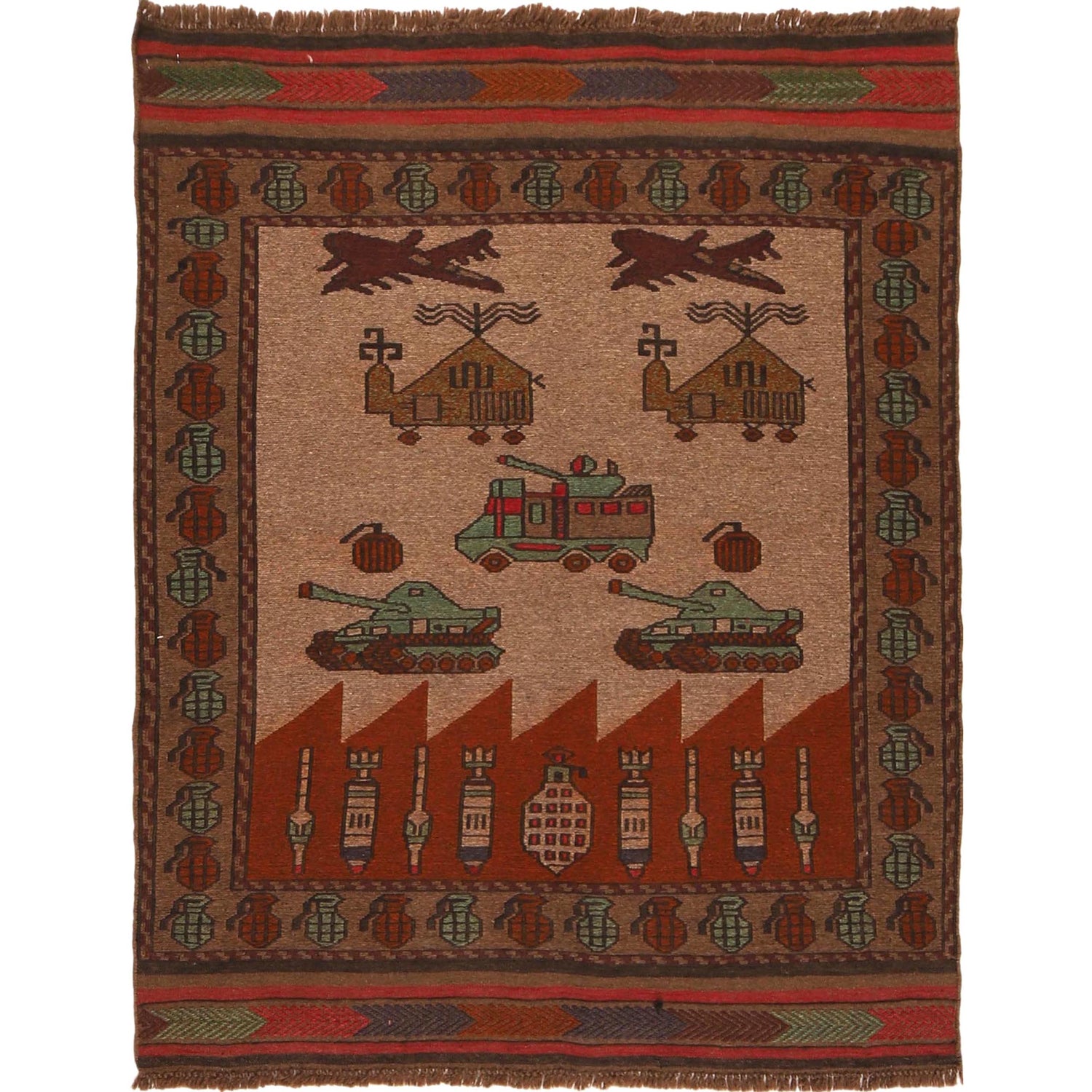 Authentic Afghan War Area Kilim 3' 5" x 4' 5" ft / 102 x 132 cm - No. G29039