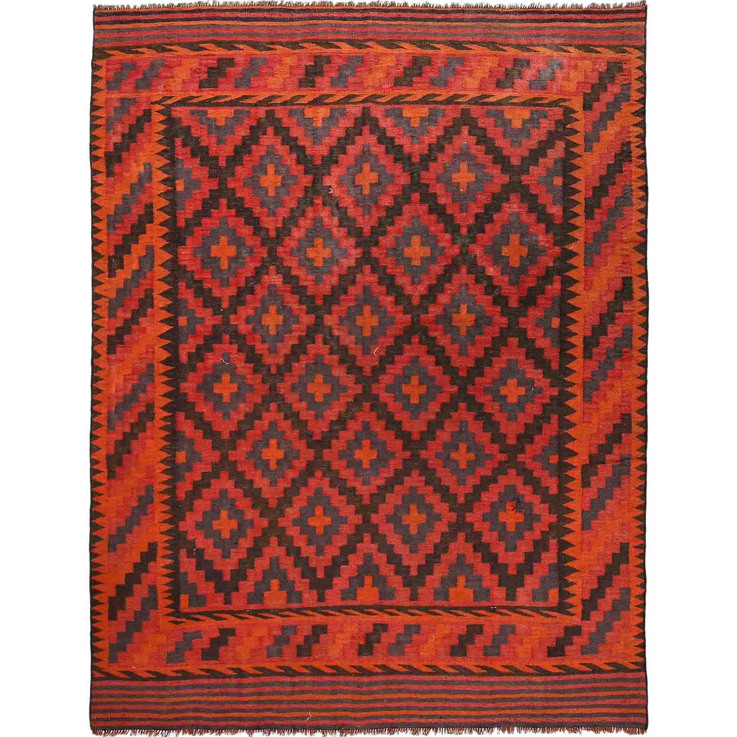 Red Afghan Kilim 5' 6" x 7' 10" ft / 167 x 238 cm - No. G29130