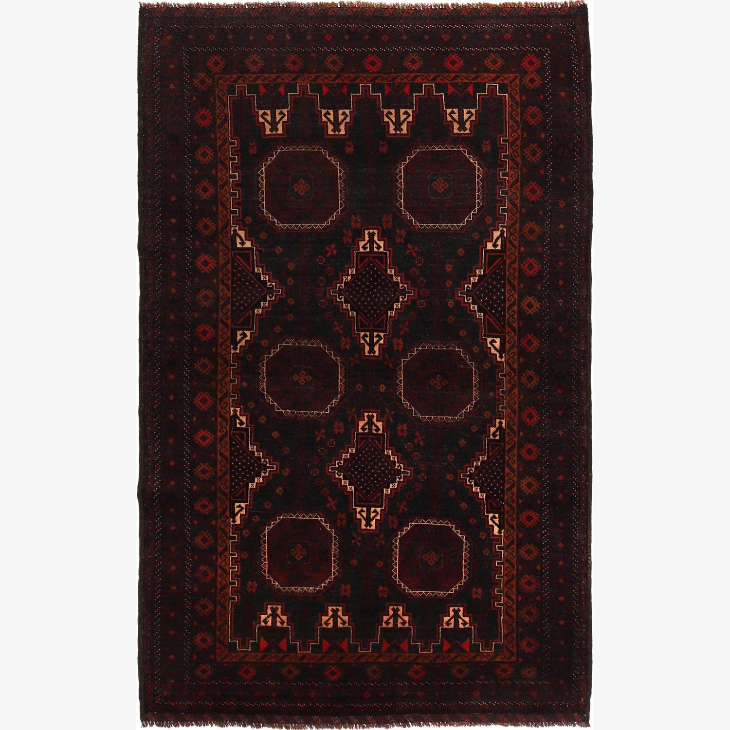 Hand Knotted Baluchi Rug 4' 0" x 6' 3" ft / 123 x 191 cm - No. G29165