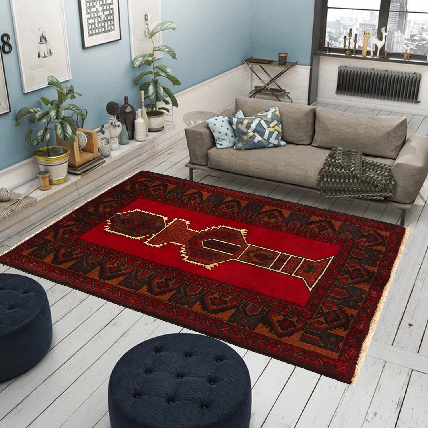 Red Baluchi Rug 2' 11" x 4' 7" ft / 88 x 140 cm - No. G29167