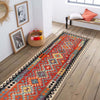 Colorful Flat-Weave Wool Kilim Runner 2' 8" x 13' 1" ft / 81 x 400 cm - No. G29315