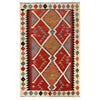 Colorful Flat-Weave Wool Kilim 4' 0" x 6' 3" ft / 122 x 191 cm - No. G29320