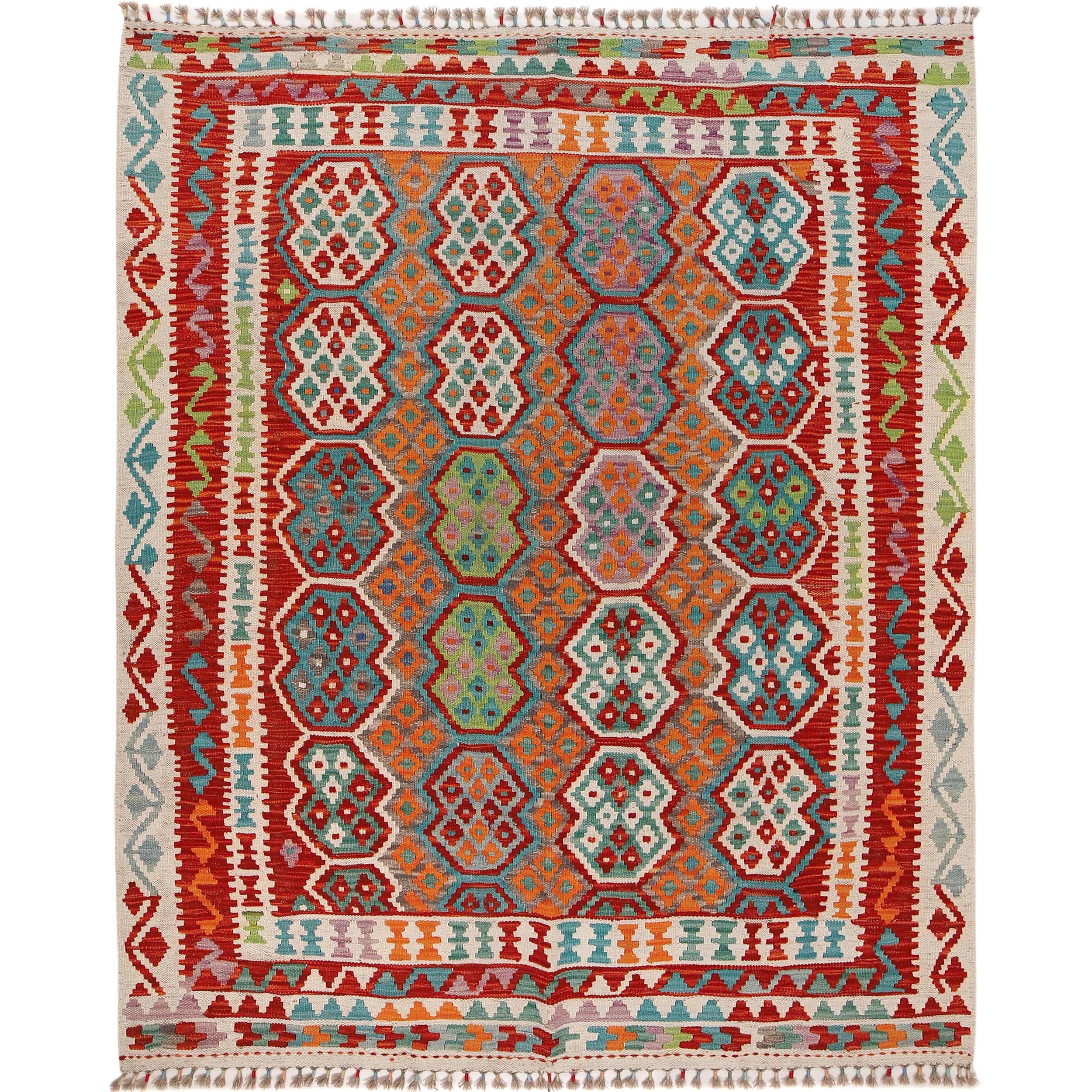 Handmade Vegetable Kilim 5' 0" x 6' 1" ft / 152 x 186 cm - No. G29661