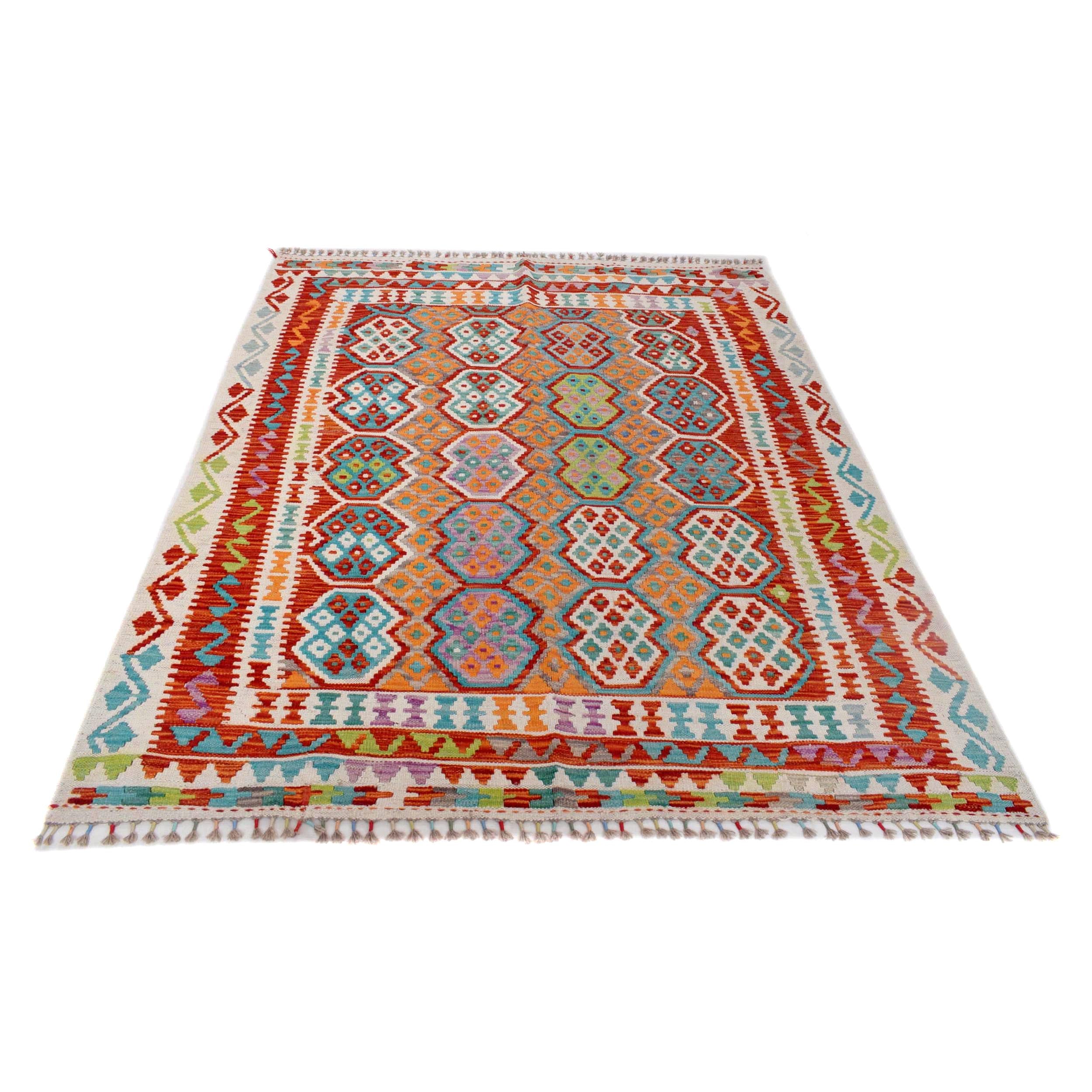 Handmade Vegetable Kilim 5' 0" x 6' 1" ft / 152 x 186 cm - No. G29661