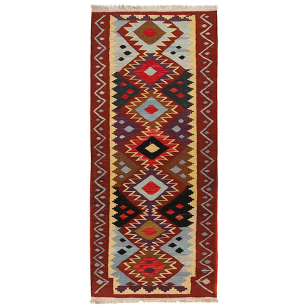 Colorful Flat-Weave Wool Kilim Runner 2' 7" x 6' 5" ft / 80 x 196 cm - No. G29669