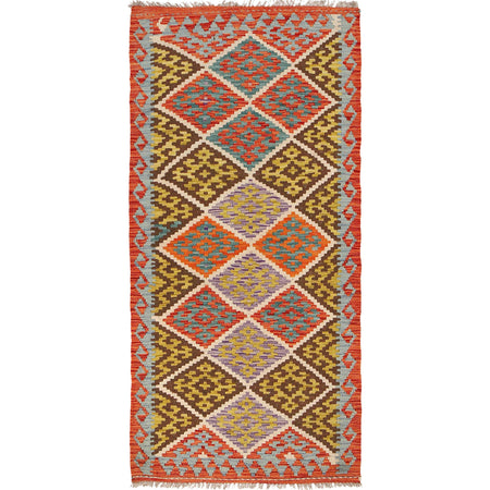 Hand Knotted Afghan Style Kilim Runner 2' 10" x 6' 4" ft / 87 x 194 cm - No. G29672