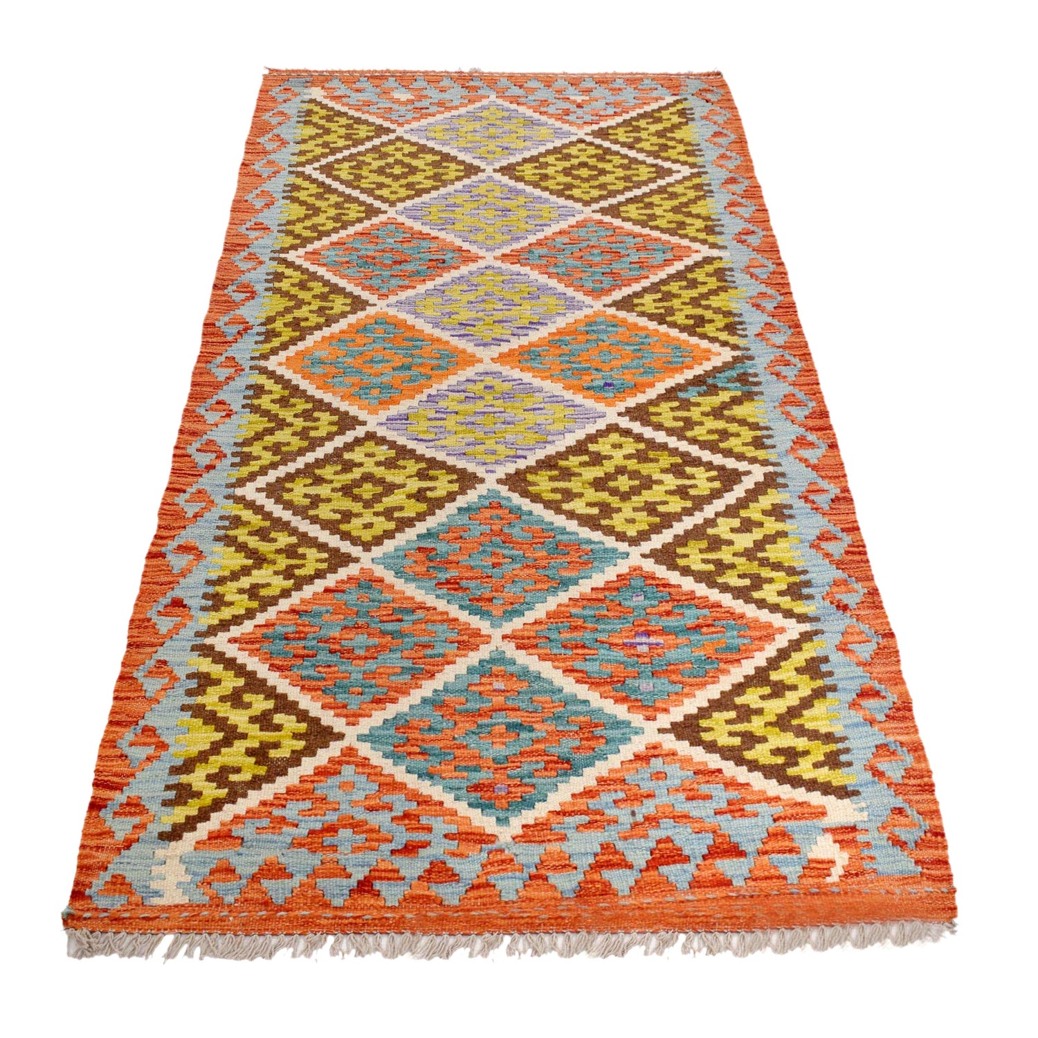Hand Knotted Afghan Style Kilim Runner 2' 10" x 6' 4" ft / 87 x 194 cm - No. G29672