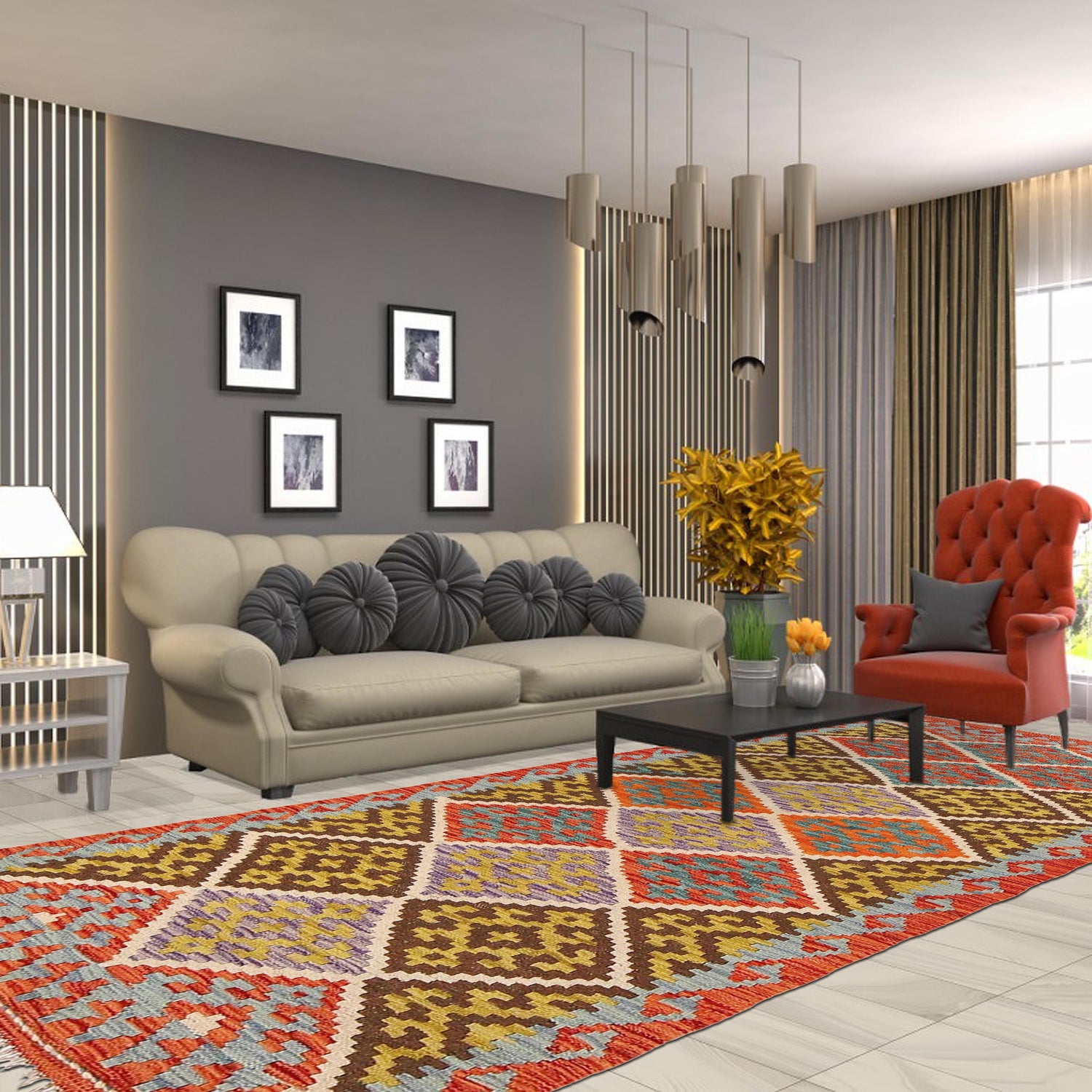 Hand Knotted Afghan Style Kilim Runner 2' 10" x 6' 4" ft / 87 x 194 cm - No. G29672