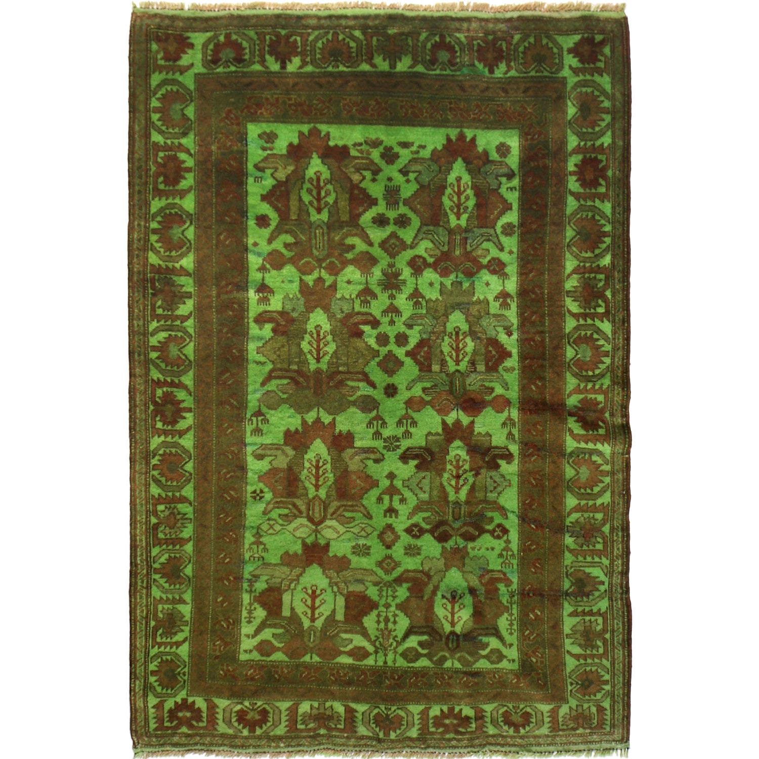 Green Color Overdyed 3' 11" x 5' 7" ft / 120 x 170 cm - No. G29737