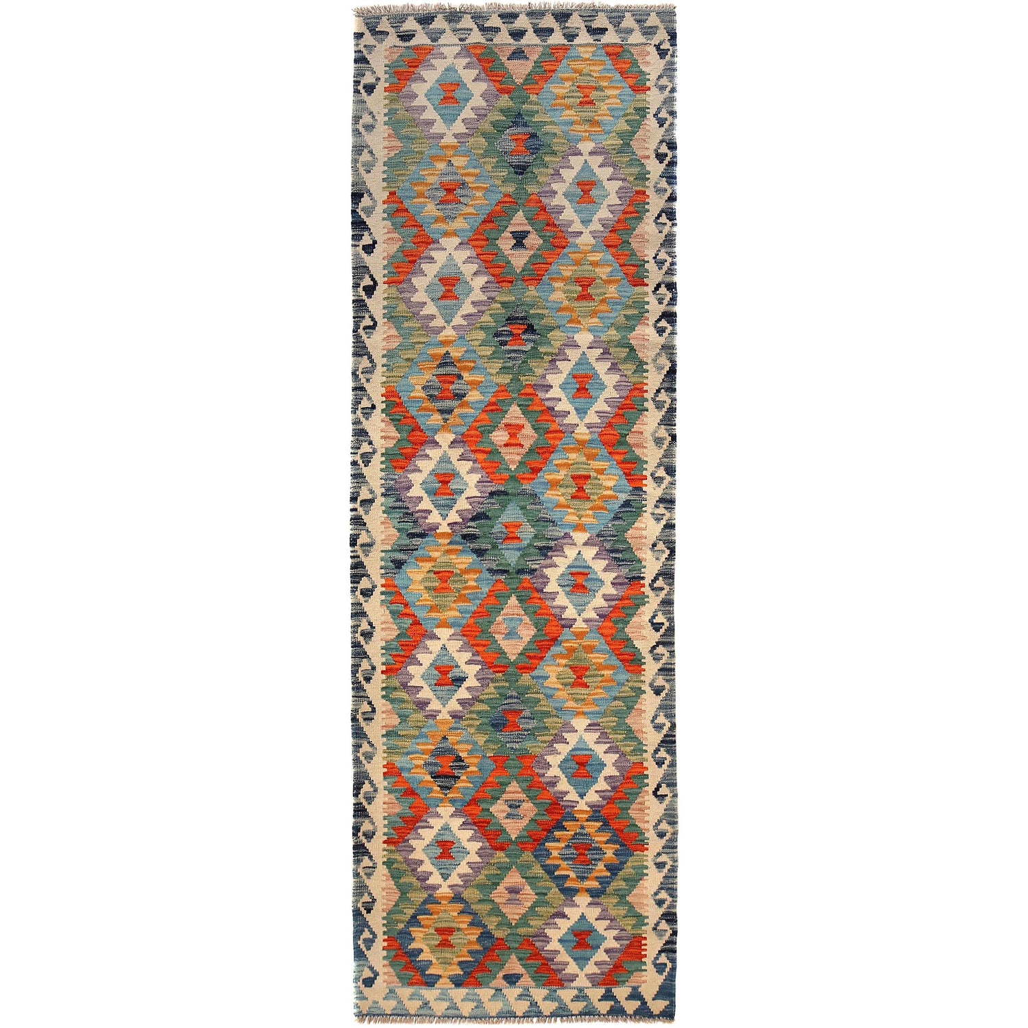 Hand Woven Wool Kelim Runner 2' 10" x 9' 9" ft / 86 x 297 cm - No. G29743
