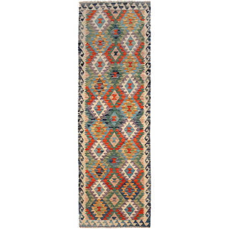 Hand Woven Wool Kelim Runner 2' 10" x 9' 9" ft / 86 x 297 cm - No. G29743