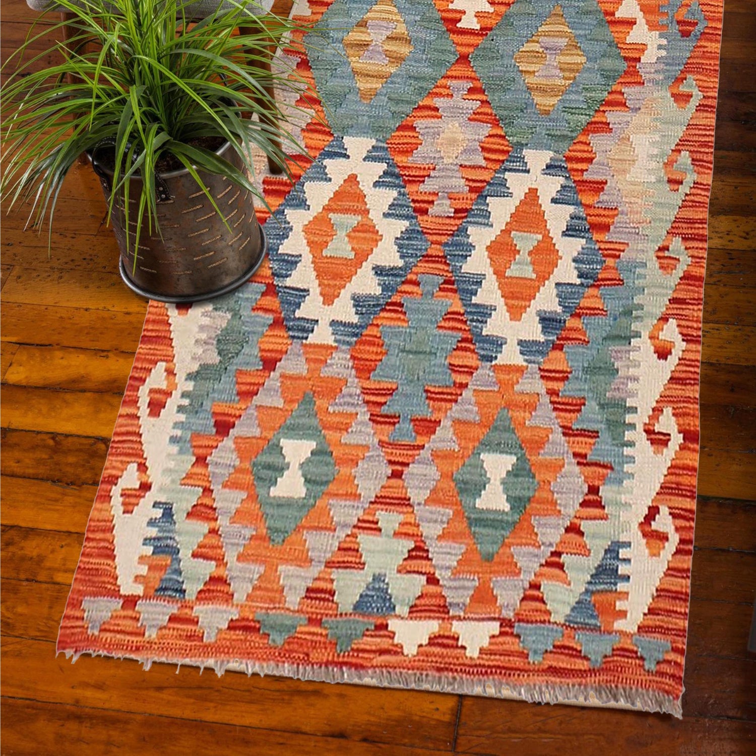Handmade Afghan Vegetable Kilim Runner 2' 9" x 9' 8" ft / 84 x 294 cm - No. G29747