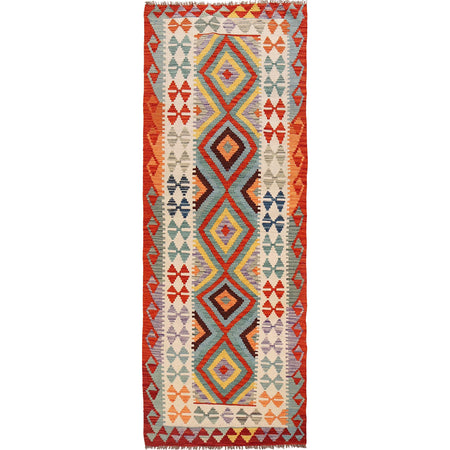 Hand Knotted Afghan Style Kilim Runner 3' 1" x 8' 8" ft / 95 x264 cm - No. G29755