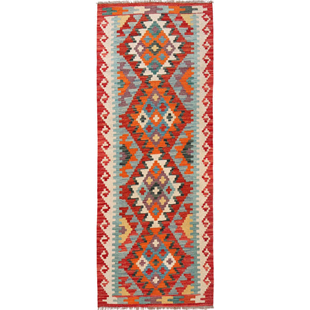 Hand Knotted Flatweave Kilim Runner 2' 11" x 7' 1" ft / 90 x 217 cm - No. G29758