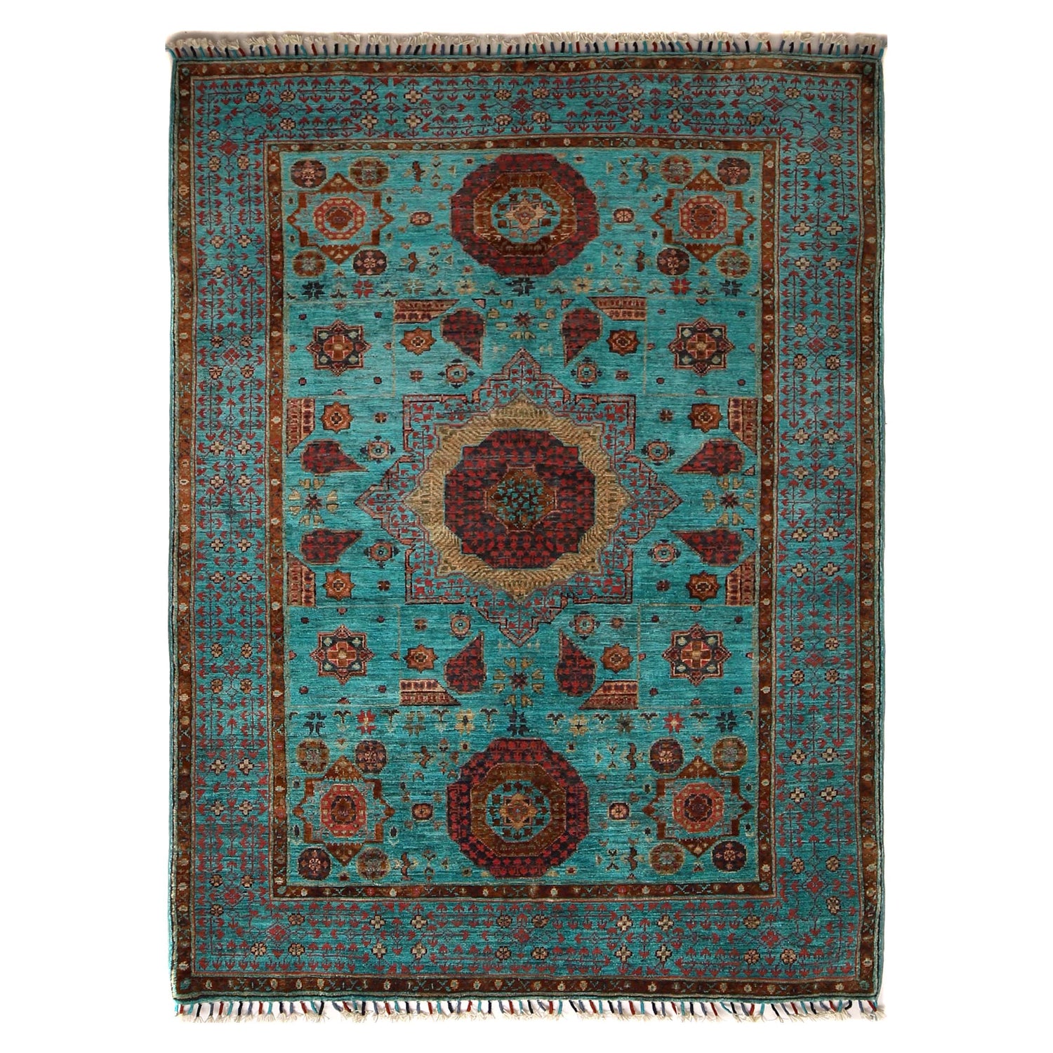 Oriental Mamluk Area Rug 4' 1" x 5' 10" ft / 124 x 178 cm - No. G31199