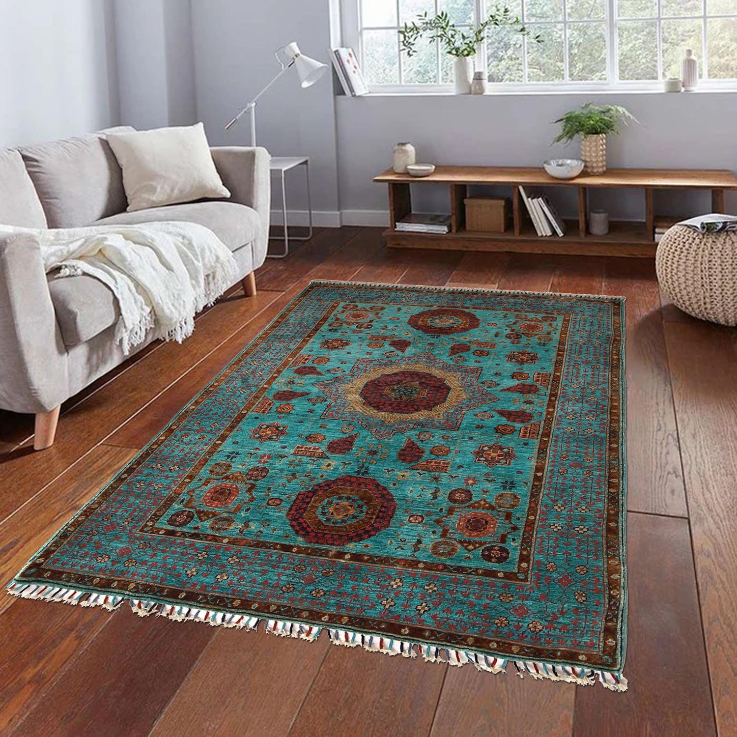 Oriental Mamluk Area Rug 4' 1" x 5' 10" ft / 124 x 178 cm - No. G31199