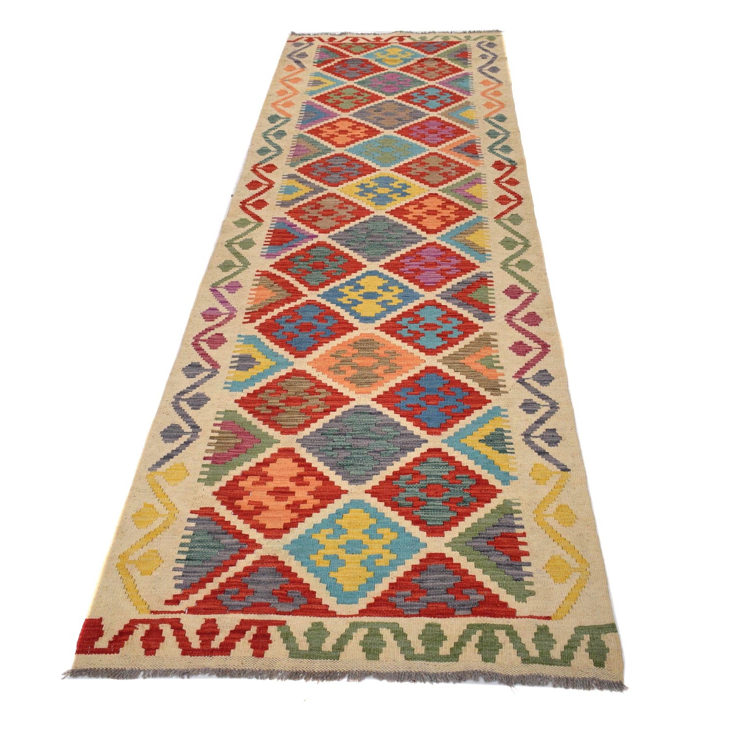 Hand Woven Wool Kelim Runner 2' 10" x 10' 5" ft / 85 x 318 cm - No. G31262
