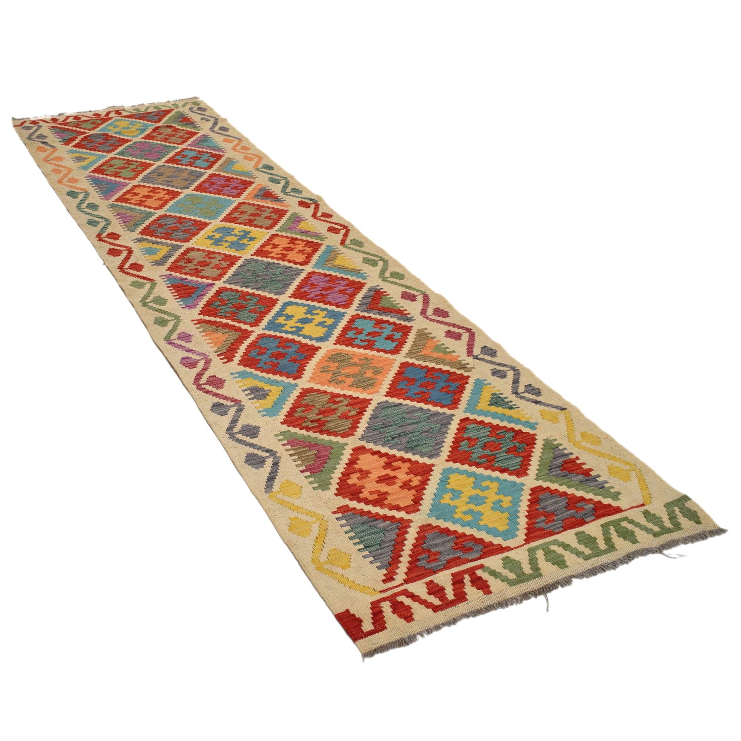 Hand Woven Wool Kelim Runner 2' 10" x 10' 5" ft / 85 x 318 cm - No. G31262