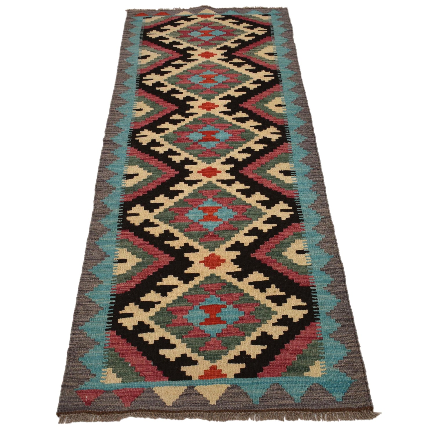 Hand Knotted Flatweave Kilim Runner 2' 2" x 6' 8" ft / 65 x 202 cm - No. G31268