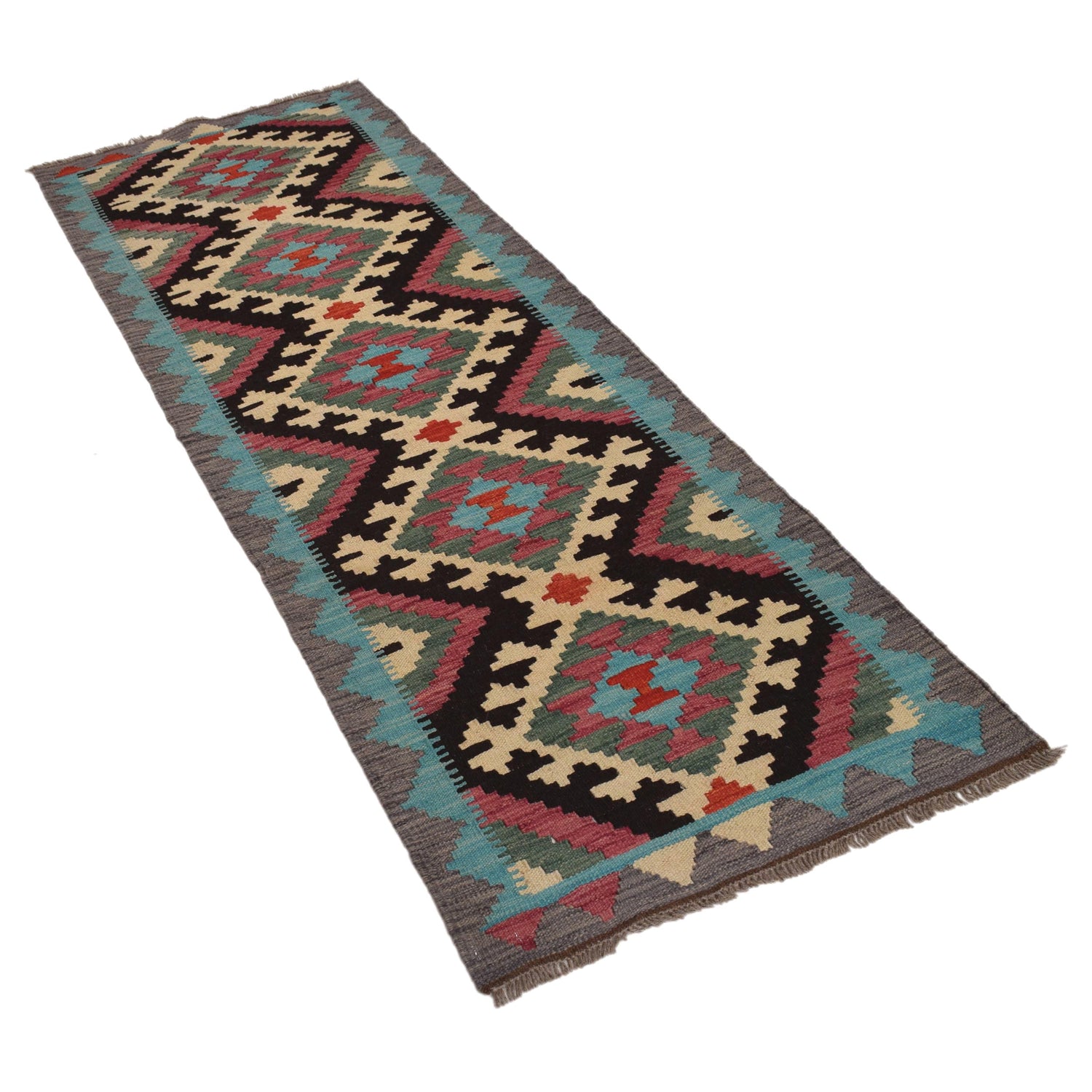 Hand Knotted Flatweave Kilim Runner 2' 2" x 6' 8" ft / 65 x 202 cm - No. G31268