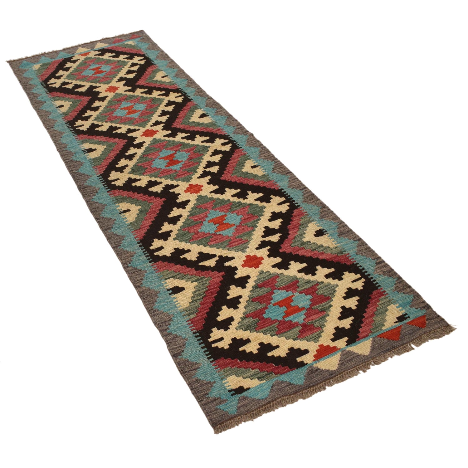 Hand Knotted Flatweave Kilim Runner 2' 2" x 6' 8" ft / 65 x 202 cm - No. G31268