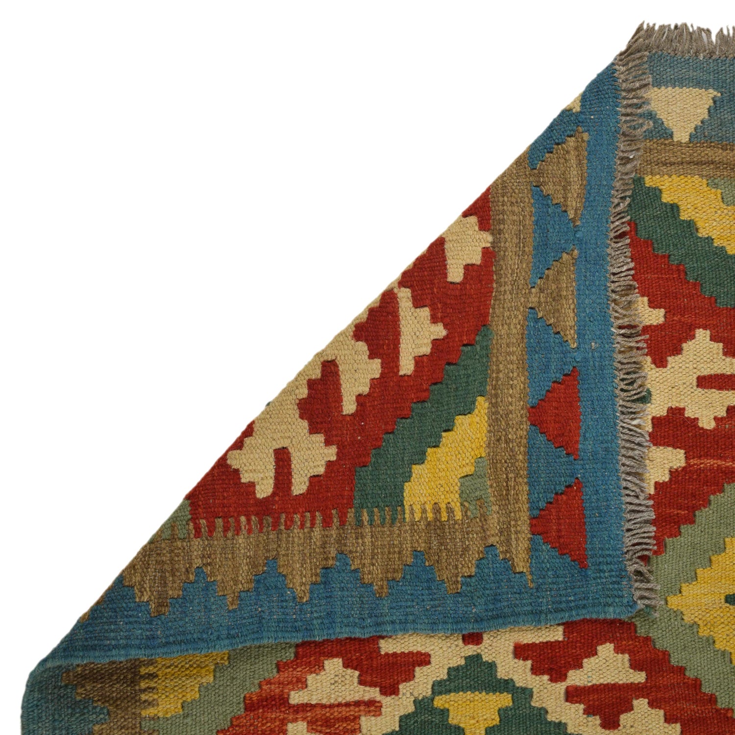 Colorful Flat-Weave Wool Kilim Runner 2' 2"x 6' 7" ft / 65 x 200 cm - No. G31271