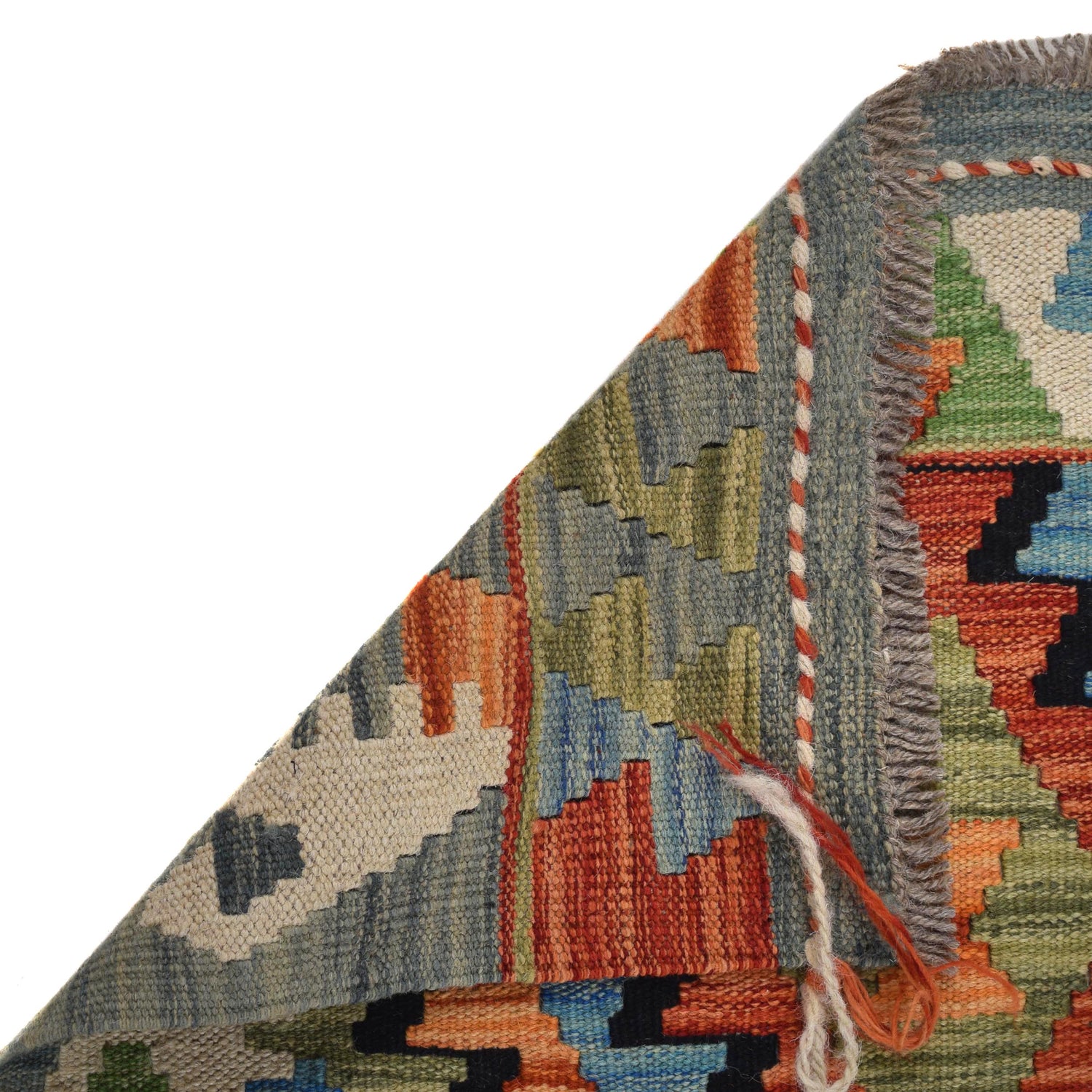 Colorful Flat-Weave Wool Kilim Runner 2' 2"x 6' 5" ft / 65 x 196 cm - No. G31273