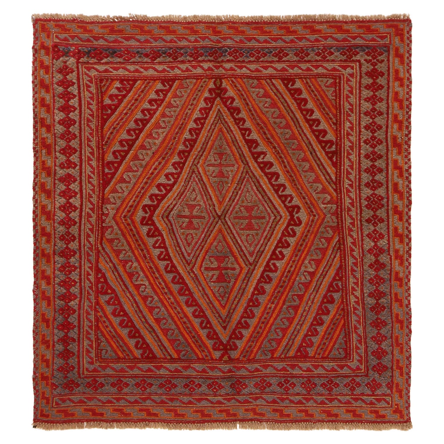 Small Square Mashwani Rug 4' 1" x 4' 3" ft / 124 x 130 cm - No. G31304