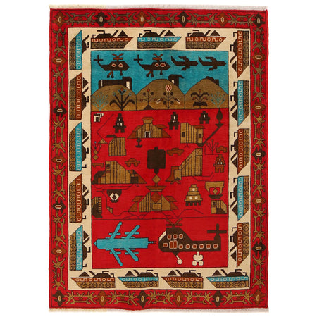 Afghan War Rug – Military Design 4' 0" x 5' 9" ft / 121 x 175 cm - No. G31620