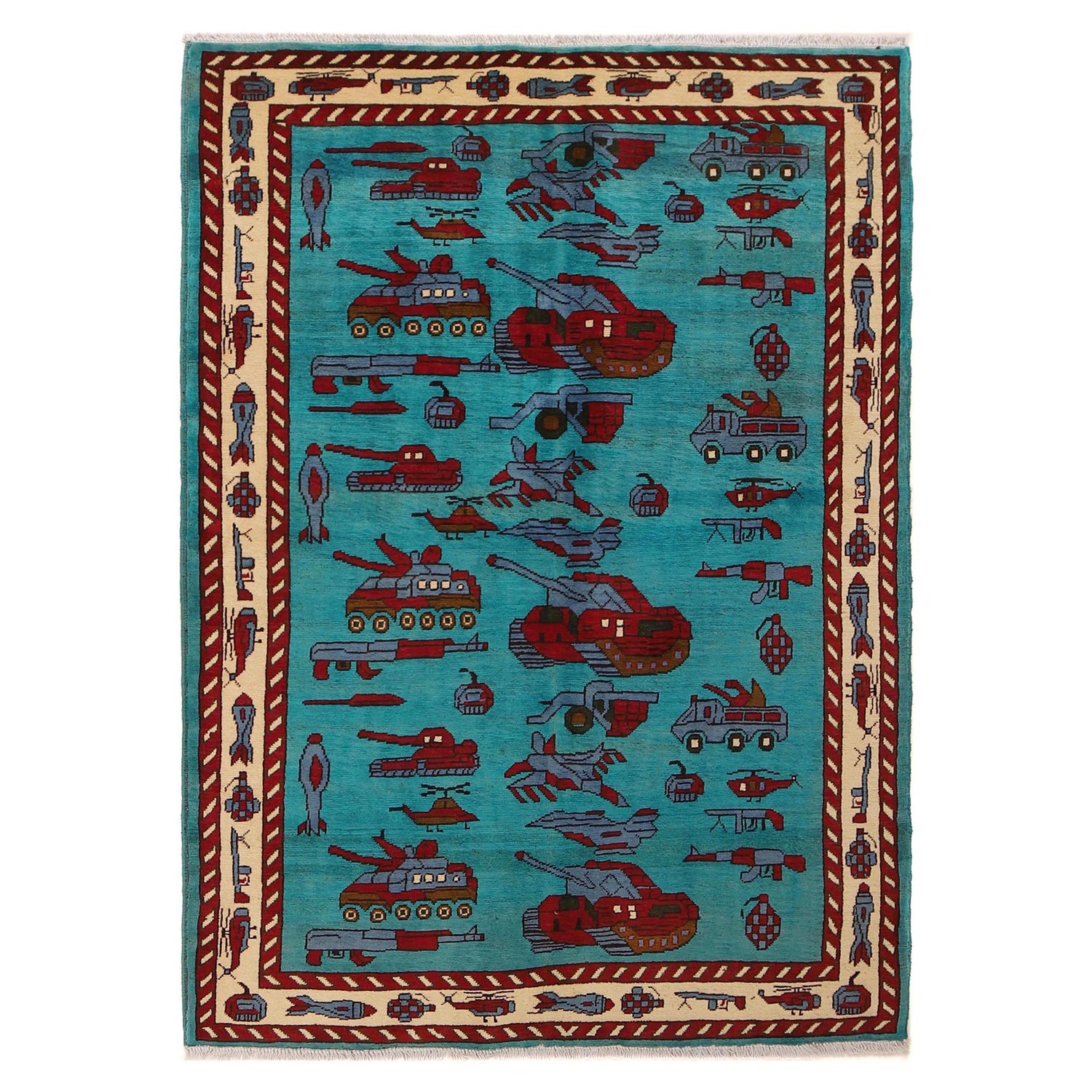 Handmade Afghan War Area Rug 4' 2" x 5' 11" ft / 127 x 180 cm - No. G31621