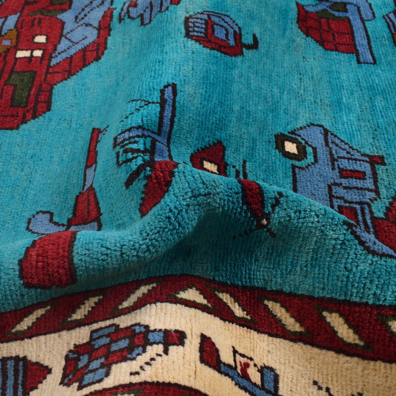 Handmade Afghan War Area Rug 4' 2" x 5' 11" ft / 127 x 180 cm - No. G31621