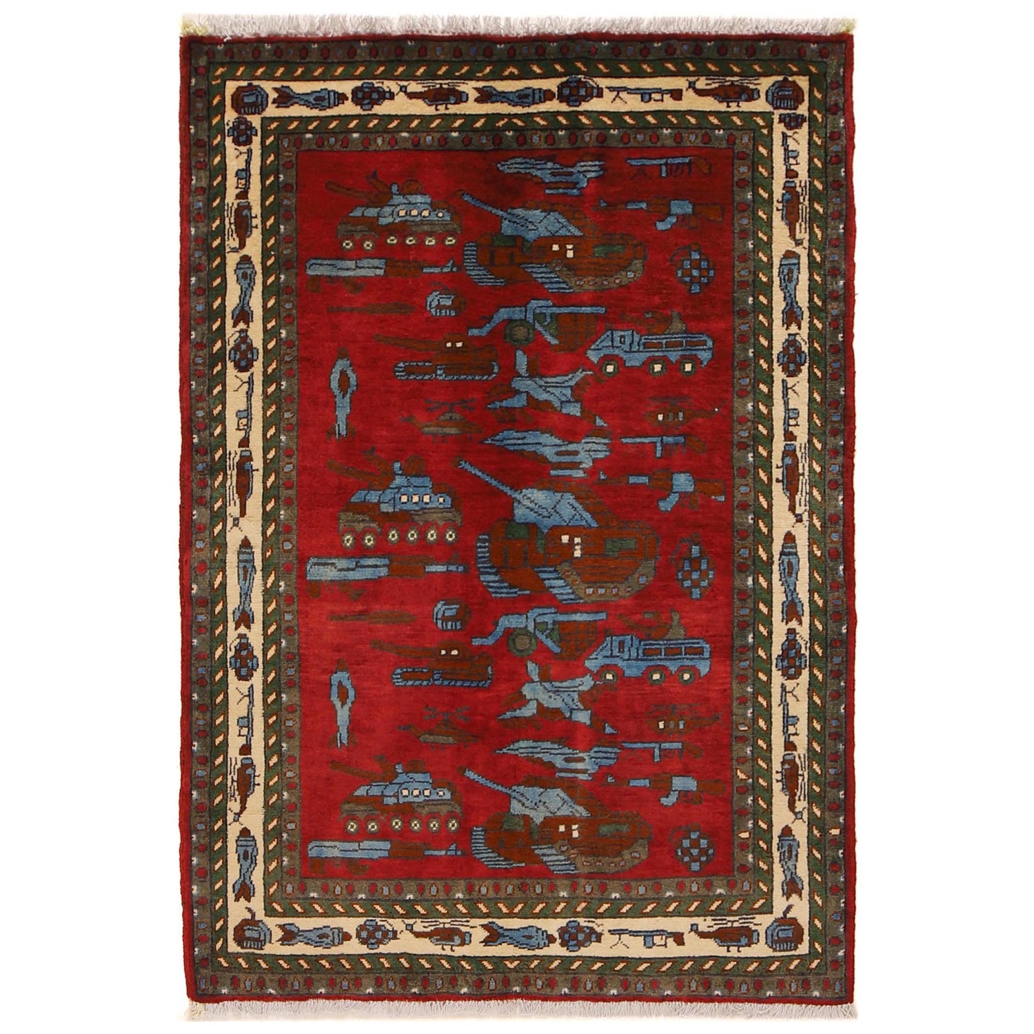 Handcrafted Afghan War Rug 3' 4" x 4' 9" ft / 102 x 144 cm - No. G31623